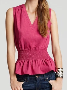 New $225 Theory Jemda Crunch Linen Blend Sleeveless V-Neck Top Pink Ginger S - Picture 1 of 8