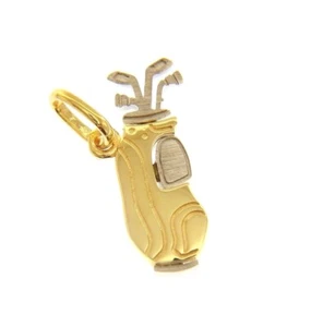 SOLID 18K YELLOW WHITE GOLD 22mm GOLF CLUBS BAG PENDANT, ITALY MADE - Picture 1 of 3