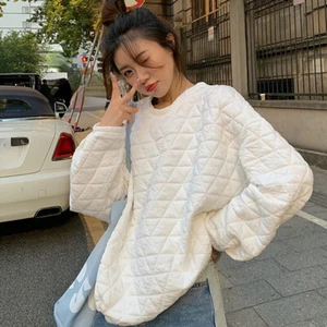 Lady Top Jumper Pullover Round Collar Triangle Diamond Loose Sweet Preppy Casual - Foto 1 di 17