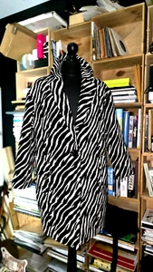 Zebra Stripe Punk New Wave 80s Monochrome Coat Jacket Fun Funky 12 14 Vintage - Picture 1 of 7
