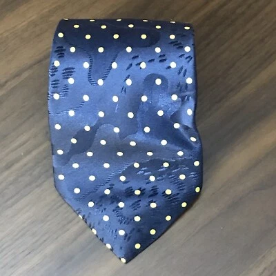 Corbata de seda para hombre Lanvin Paris hecha en Francia lunares azul marino y amarillo Foto 1 de 4