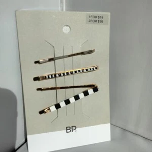 BP NORDSTROMS 4 Pack Geo Tile Hair Clips NOS Black White Gold - Picture 1 of 3
