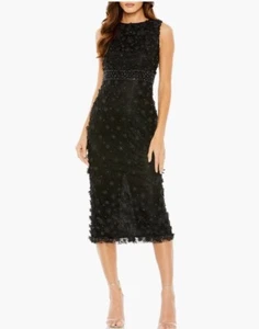 Mac Duggal Size 14 Black 67853 Floral Applique Sleeveless Midi Cocktail Dress - Picture 1 of 12