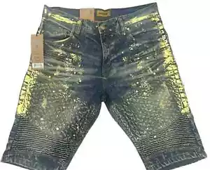 Men's Casual Denim Shorts by Makobi - Distressed & Ripped with Gold Accents M703 - Picture 1 of 6