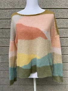 Wooden Ships Pullover Regenbogen gestreift Mohair Wolle X/S Anthropologie lockerer Strick - Bild 1 von 8