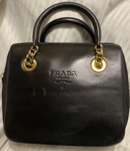 Auténtico Bolso PRADA Doble Asa Cuero Negro Y Nylon - De Colección - Imagen 1 de 16