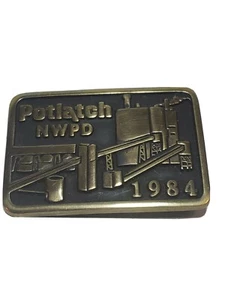 VINTAGE 1984 POTLATCH NWPD PAPIERMÜHLE MASSIVMESSING GÜRTELSCHNALLE - Bild 1 von 3