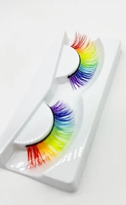 Reusable Strip False Eyelashes Fun Color Fake Lashes - Rainbow - Picture 1 of 3
