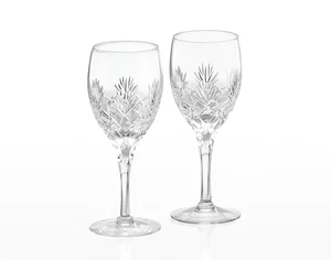 Kagami Crystal Bonnard Wine Glass Pair Clear Glasses Japan Edo Kiriko w/ Box - Picture 1 of 5