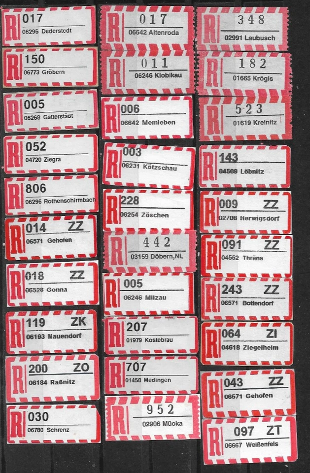 R-Zettel/BRD/5-stellige PLZ/ LR 0... (30 versch.) - Bild 1 von 1