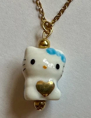 COLLAR COLGANTE CORAZÓN ORO PORCELANA CERÁMICA AZUL HELLO KITTY 1" 20" GP Foto 1 de 4