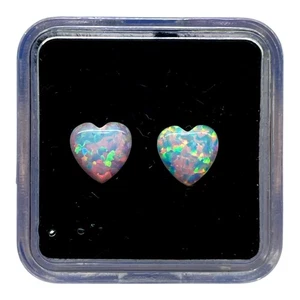 2 Pcs Australian Opal 7mm Heart Cabochon AAA Quality Lab Created Gemstone Lot - Picture 1 of 7