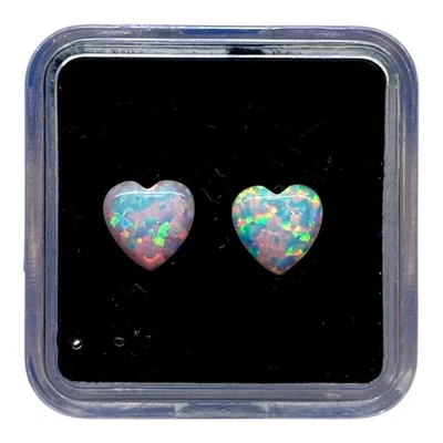 2 Pcs Australian Opal 7mm Heart Cabochon AAA Quality Lab Created Gemstone Lot - Image 1 of 4