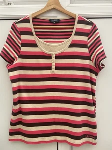 Maine New England 100% Cotton Striped Short Sleeve Henley T-Shirt Size 18 - Picture 1 of 8