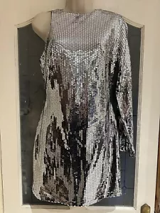 Silver Mirror One Shoulder Dress Size 8 - Picture 1 of 8
