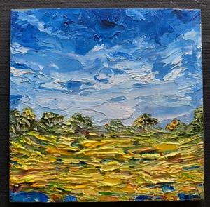 Original OIL Impasto PAINTING "LANDSCAPE" Olga Diduh Impressionism 4"x4" - Picture 1 of 8