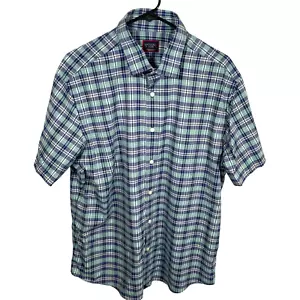 UNTUCKit Henderson Shirt Plaid Mens XL Check Button Up SS Nylon Blue Green - Picture 1 of 6