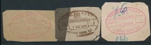 PARCEL POST 1896 LARGE OVALS CHARING CROSS PREPAID in MONEY 3 ITEMS DIFF COLOURS - Picture 1 of 1