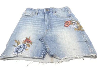 Falda vaquera para mujer ABERCROMBIE & FITCH 4/W 27 azul bordada floral dobladillo crudo Foto 1 de 4