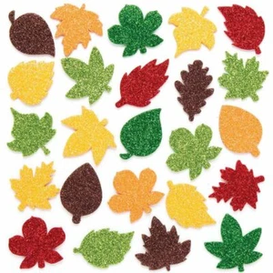 72 Asst Self Adhesive Glitter Foam Autumnal Leaf Shapes In 25mm to 40mm NEW - Picture 1 of 2