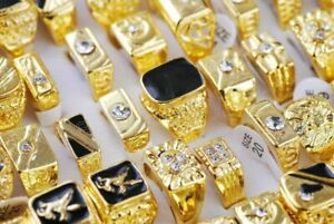 Wholesale Lots Rhinestone Gold Plated Men's Big Fashion Rings