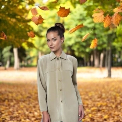 Chaqueta Mujer CHEROKEE Auténtica Beige Gamuza Cuero Botón Frontal Jack Abrigo Foto 1 de 4