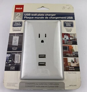 USB Wall Mount Plate Charger RCA Converts Any Outlet 2 USB Take It Anywhere - Picture 1 of 5