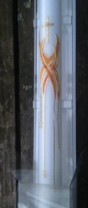 Pandur Kerzen-Abverkauf, Taufkerze, "Feuer"; weiß, orange/gold - Imagen 1 de 8