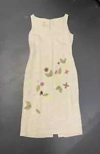 VINTAGE LAURA ASHLEY 100% Linen Lined Sleeveless Shift Dress Embroidery UK 10 - Picture 1 of 12