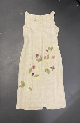 VINTAGE LAURA ASHLEY 100% Linen Lined Sleeveless Shift Dress Embroidery UK 10 - Image 1 of 4