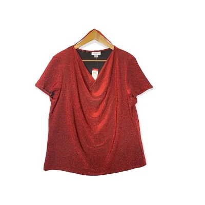 Jacklyn Smith Collection Womens Cowl Neck Metallic Red Top Short Sleeve XXL - Image 1 of 4