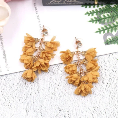 Fashion Ethnic Flower Drop Earrings Boho Colorful Tassel Jewelry Gift for Women - Image 1 of 4