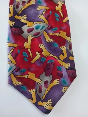 Corbata de seda abstracta 57/3,75 Jerry Garcia roja, púrpura, dorada, gris años 90 de colección Foto 1 de 4