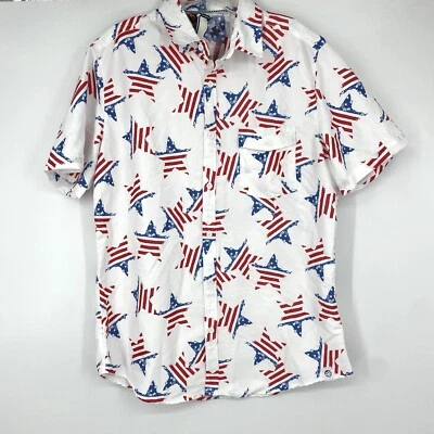NWT Free Planet Medium Stars And Stripes Button Up Shirt US Flag Patriotic - Image 1 of 4