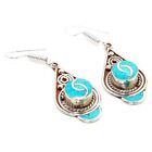 925 Sterling Silver Natural Tibetan Turquoise Gemstone Earring Jewelry 2.10"