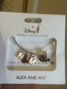 Disney Park Alex & Ani Bracelet Letter MOM Mickey Ears Silver Gold 7 Charms - Picture 1 of 4