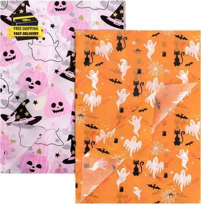 60 листов папиросной бумаги для Хэллоуина, подарочная оберточная бумага, розовая тыква призрак декор - Изображение 1 из 4