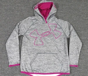 Under Armour Hoodie Youth Large Gray Pink ColdGear Loose Pullover Athletic Logo - Picture 1 of 10