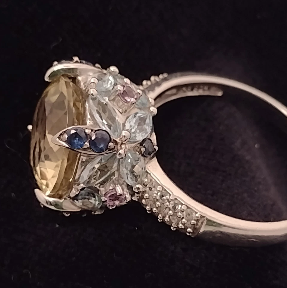 Anillo de cóctel HSN de 8 quilates de cuarzo limón con piedras preciosas de ley FP925 plata tamaño 10,5 Foto 1 de 4