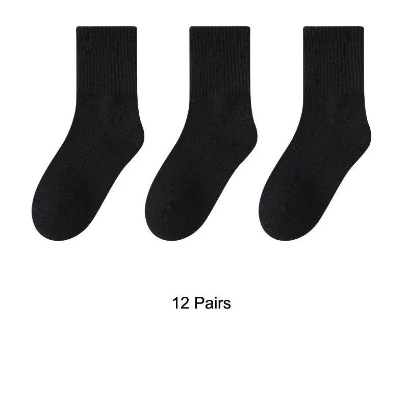 12 pares de calcetines cortos de tubo medio de algodón liso para estudiantes escolares niños niñas Foto 1 de 4