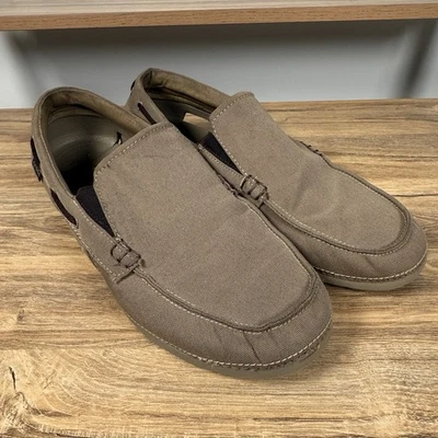 Zapato de barco Croc para hombre talla 12 línea de playa lona beige tostado Foto 1 de 4