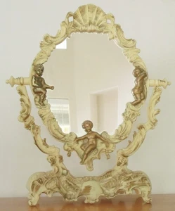 Vtg Diamond Brand Boudoir Vanity Swivel Mirror ~HONG KONG~ Shell & Cherub Motif - Bild 1 von 6