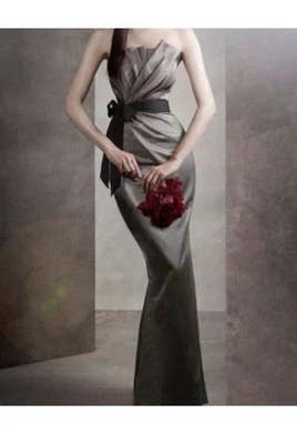 Women’s Size 2 White By Vera Wang Strapless Dress Full Length Pewter Gray - Image 1 of 4