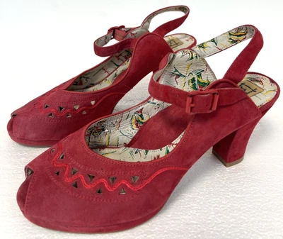 Zapatos de salón Miss L de gamuza Peep Toe talla 10 UK 8 rojos ¡Excelente estado! Foto 1 de 4