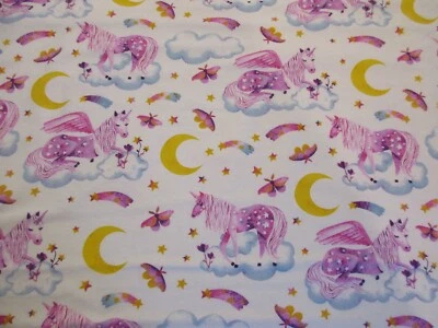 Night Time Unicorn Snuggle Flannel Fabric 1 1/4 Yard Pink and Purple Clouds Moon - Image 1 of 4