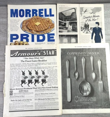 Lote de 4 anuncios impresos de principios de 1900 Morell, Armour's, US Air Force y cubiertos Foto 1 de 4