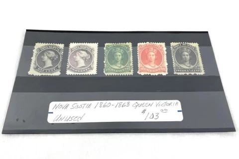 Lot of 5 Unused Nova Scotia Stamps 1860 - 1863 Queen Victoria Cover