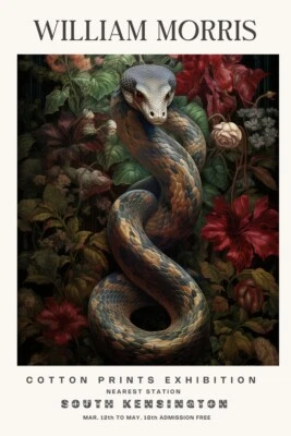 William Morris Snake Vintage Forest Cotton Prints Exhibition Art Poster Print — 第 1/4 张图片