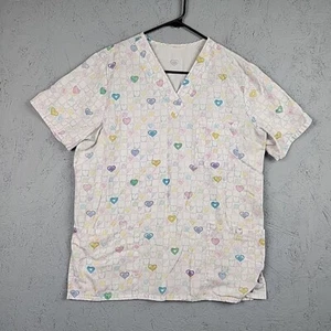 Heart Scrub Top Womens Large L Medical Dental Nurse RN Office Business Pockets  - Picture 1 of 6