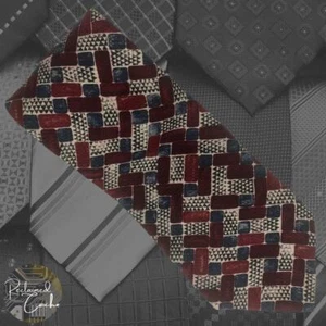 Papillon 100% Silk Multicolor Brick Pattern Handmade Pointed Necktie Classic Tie - Picture 1 of 5